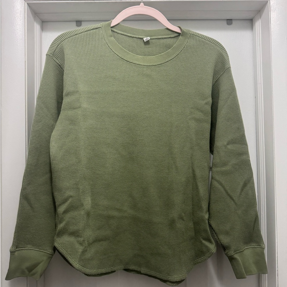Uniqlo Green Waffle Knit Long Sleeve Top